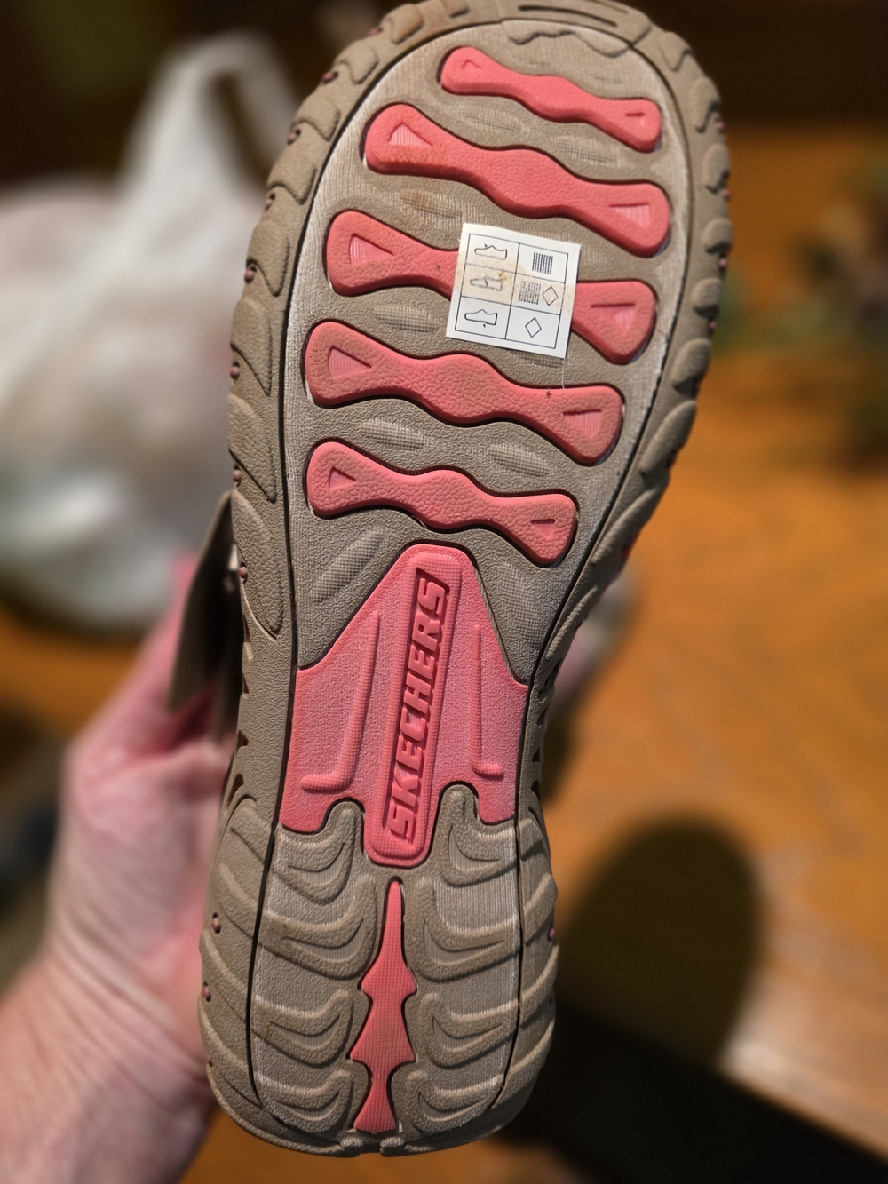 Skechers Women’s Light Gray and Pink Strap Comfort Sandals - Picture 3 of 5